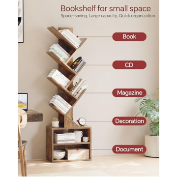 Stylish SUNMORY 6 Tier Tree Bookshelf for Small Spaces