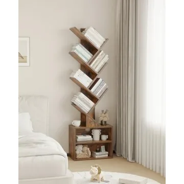 Stylish SUNMORY 6 Tier Tree Bookshelf for Small Spaces