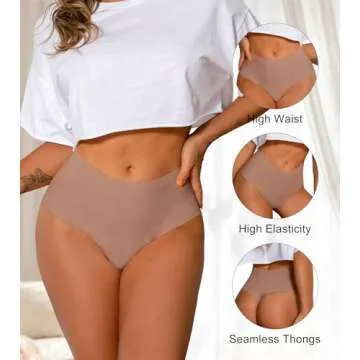 DEANGELMON Womens Thongs High Waisted Seamless Underwear for Women Breathable No Show Panties 4 Pack Medium(6P2)