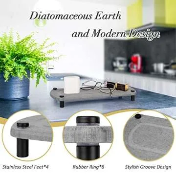 Ozzptuu Sink Caddy Instant Dry Kitchen Sink Organizer Sponge Holder for Kitchen Sink Diatomaceous Pedestal Stand Riser with Stainless Steel Feet Protection for Modern Home (Grey)
