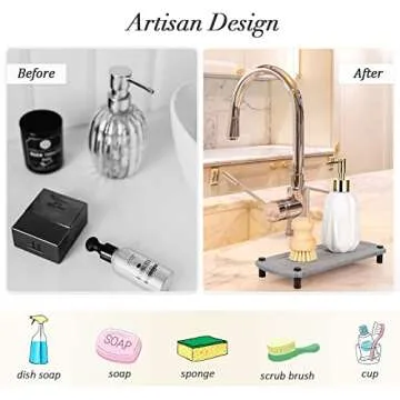 Ozzptuu Sink Caddy Instant Dry Kitchen Sink Organizer Sponge Holder for Kitchen Sink Diatomaceous Pedestal Stand Riser with Stainless Steel Feet Protection for Modern Home (Grey)