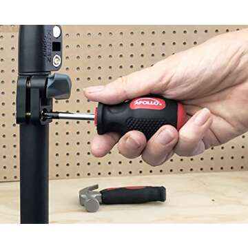 Apollo Tools 4 Piece Stubby Tool Set for Small Hands and Tight Spaces. Convenient and Compact Small Tool Set includes Mini Hammer, Mini Screwdriver Set and Mini Wrench - Red - DT0240