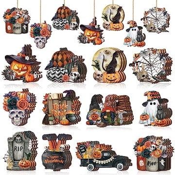 36 Pcs Halloween Wooden Ornaments - 12 Unique Designs for Spooky Celebrations