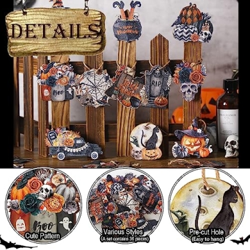 36 Pcs Halloween Wooden Ornaments for Spooky Decor
