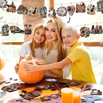 36 Pcs Halloween Wooden Ornaments for Spooky Decor