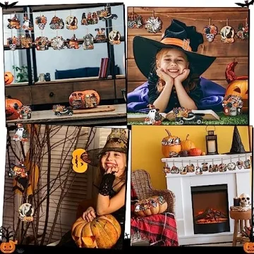 36 Pcs Halloween Wooden Ornaments for Spooky Decor