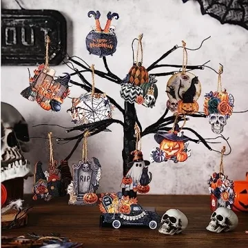 36 Pcs Halloween Wooden Ornaments for Spooky Decor