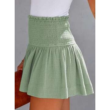 RichCoco Women's Casual Shorts High Elastic Waisted Pleated Ruffle Cute Shorts Beach Flowy Shorts (as1, Alpha, m, Regular, Regular, Green)