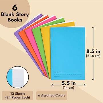 Bright Creations 6 Pack of Blank Books for Kids to Write Stories, Make your Own Comic, Journal, or Book, Paperback (6 Colors, 12 Sheets/24 Pages, 5.5x8.5 in), Valentine's Day