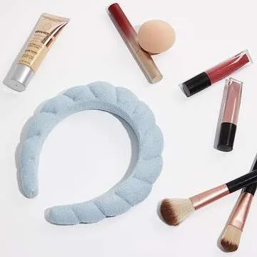 Nicole Miller Spa Headbands | Terry Cloth Headband for Women and Girls - Comfortable and Absorbent Hair Holder for Facials, Makeup Removals, and Showers | Blue & White, Pink & Blue