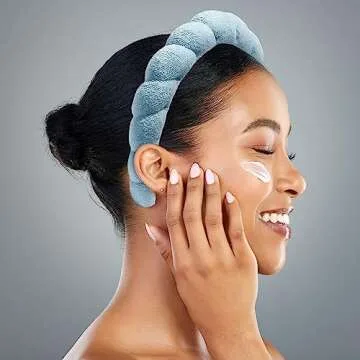 Nicole Miller Spa Headbands | Terry Cloth Headband for Women and Girls - Comfortable and Absorbent Hair Holder for Facials, Makeup Removals, and Showers | Blue & White, Pink & Blue