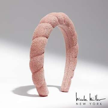 Nicole Miller Spa Headbands | Terry Cloth Headband for Women and Girls - Comfortable and Absorbent Hair Holder for Facials, Makeup Removals, and Showers | Blue & White, Pink & Blue