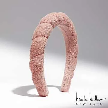 Nicole Miller Spa Headbands | Terry Cloth Headband for Women and Girls - Comfortable and Absorbent Hair Holder for Facials, Makeup Removals, and Showers | Blue & White, Pink & Blue