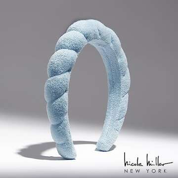 Nicole Miller Spa Headbands | Terry Cloth Headband for Women and Girls - Comfortable and Absorbent Hair Holder for Facials, Makeup Removals, and Showers | Blue & White, Pink & Blue