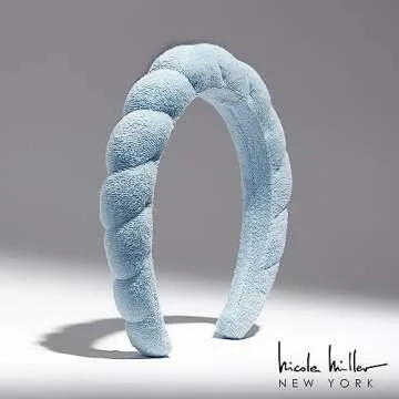 Nicole Miller Spa Headbands | Terry Cloth Headband for Women and Girls - Comfortable and Absorbent Hair Holder for Facials, Makeup Removals, and Showers | Blue & White, Pink & Blue