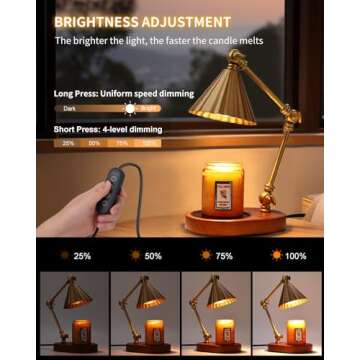 Kadrama Candle Warmer Lamp, Candle Warmer with Timer Dimmer Electric Candle Lamp with 3 Bulbs Gifts for Mom Her Height Adjustable Wax Melt Warmer for Scented Candle Jars Bedroom Home Decor, Gold