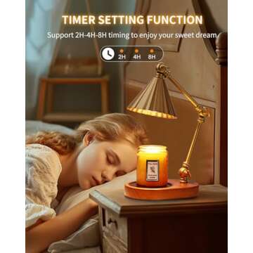Kadrama Candle Warmer Lamp, Candle Warmer with Timer Dimmer Electric Candle Lamp with 3 Bulbs Gifts for Mom Her Height Adjustable Wax Melt Warmer for Scented Candle Jars Bedroom Home Decor, Gold