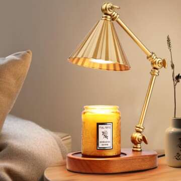 Kadrama Candle Warmer Lamp, Candle Warmer with Timer Dimmer Electric Candle Lamp with 3 Bulbs Gifts for Mom Her Height Adjustable Wax Melt Warmer for Scented Candle Jars Bedroom Home Decor, Gold