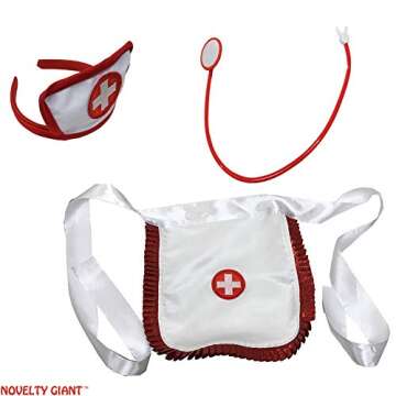 Nurse Costume 3 Piece Set Includes Hat Apron and Stethoscope White