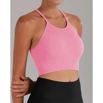 Sunzel Free to Be Tank, Ribbed Crop Tops for Women Summer Tank Tops Cute No pad Racerback Camisole Cropped Workout Gym Yoga Lilac Fragilesprout Gumpink(3pcs) XS/S