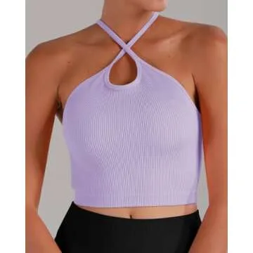 Sunzel Free to Be Tank, Ribbed Crop Tops for Women Summer Tank Tops Cute No pad Racerback Camisole Cropped Workout Gym Yoga Lilac Fragilesprout Gumpink(3pcs) XS/S