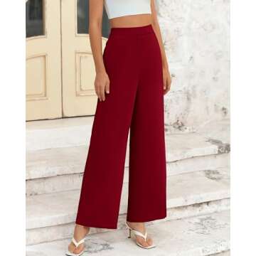BTFBM Womens Wide Leg Pants Dressy Casual Elastic High Waisted Palazzo Business Lounge Trousers with Pockets(Solid Wine Red, 12)