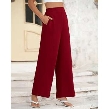 BTFBM Womens Wide Leg Pants Dressy Casual Elastic High Waisted Palazzo Business Lounge Trousers with Pockets(Solid Wine Red, 12)
