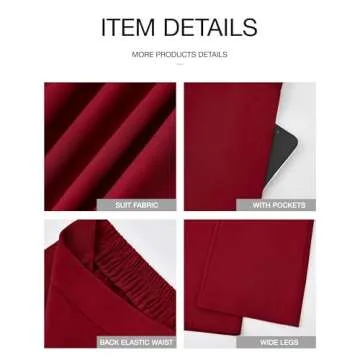 BTFBM Womens Wide Leg Pants Dressy Casual Elastic High Waisted Palazzo Business Lounge Trousers with Pockets(Solid Wine Red, 12)