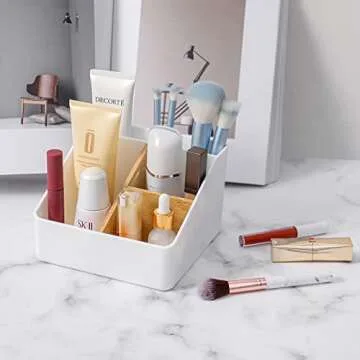 Toothbrush Holder for Bathrooms, 4 Slots Tooth Brush Holder with Detachable Bamboo Dividers, Countertop Organizer for Electric Toothbrushes, Toothpaste, Razors, Floss - Wihte