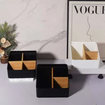 Toothbrush Holder for Bathrooms, 4 Slots Tooth Brush Holder with Detachable Bamboo Dividers, Countertop Organizer for Electric Toothbrushes, Toothpaste, Razors, Floss - Wihte