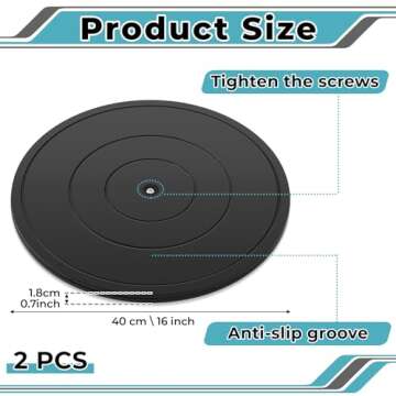 Beeveer 2 Pcs 16 Inch Lazy Susan Turntable Black Heavy Duty Rotating Swivel Stand Lazy Susan with St...