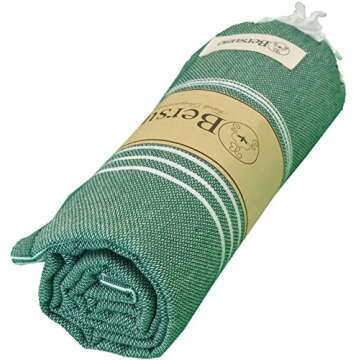 Bersuse Towels Anatolia XL Beach Blanket Throw Blanket Turkish Towel 100% Cotton Extra-Large Quick-Dry Lightweight Premium Peshtemal Towel - 61x82 Inches, Forest Green