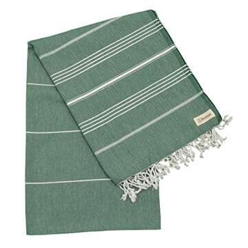 Bersuse Towels Anatolia XL Beach Blanket Throw Blanket Turkish Towel 100% Cotton Extra-Large Quick-Dry Lightweight Premium Peshtemal Towel - 61x82 Inches, Forest Green