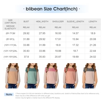 Blibean Teen Girls Fall Puff Long Sleeve Tops