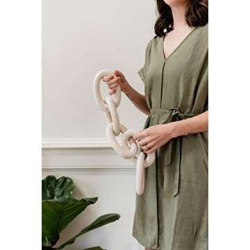 Decorative Wood Chain Link and Bead Garland Set | Coffee Table Decor | Modern Farmhouse Decor Set | Bookshelf Decor | Boho Decorations for Living Room Bedroom Entryway | Book Decor I White