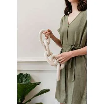 Decorative Wood Chain Link and Bead Garland Set | Coffee Table Decor | Modern Farmhouse Decor Set | Bookshelf Decor | Boho Decorations for Living Room Bedroom Entryway | Book Decor I White