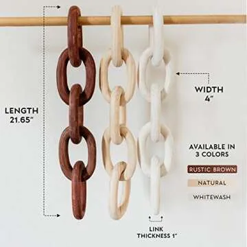 Decorative Wood Chain Link and Bead Garland Set | Coffee Table Decor | Modern Farmhouse Decor Set | Bookshelf Decor | Boho Decorations for Living Room Bedroom Entryway | Book Decor I White