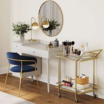 Nathan James Sally Rolling Bar or Cart for Tea or Cocktail, 2-Tiered Glass and Metal, Gold