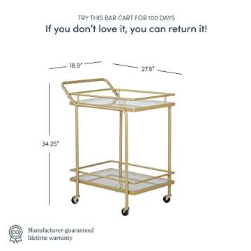 Nathan James Sally Rolling Bar or Cart for Tea or Cocktail, 2-Tiered Glass and Metal, Gold
