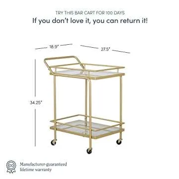 Nathan James Sally Rolling Bar or Cart for Tea or Cocktail, 2-Tiered Glass and Metal, Gold