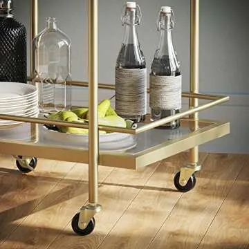 Nathan James Sally Rolling Bar or Cart for Tea or Cocktail, 2-Tiered Glass and Metal, Gold