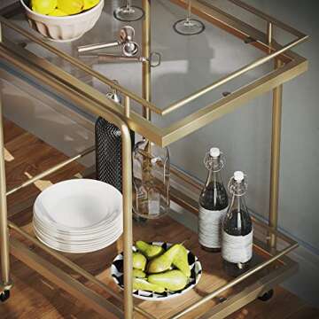 Nathan James Sally Rolling Bar or Cart for Tea or Cocktail, 2-Tiered Glass and Metal, Gold
