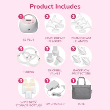 Spectra Baby S2 Plus Premier Electric Breast Pump with Grey Tote Premium Accessory Kit - 28 mm