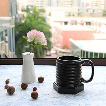 EPFamily 3D Ceramic Cool Mug Black Coffee Mugs Porcelain Attractive Day Gift Mug-Screw Cap Shape Durable Cup Gifts for Man Father Dad Grandfather Women Home Office 12 oz