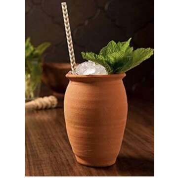 always quality Made in Mexico Authentic Mexican Cantaritos Jarritos de Barro for Hot or Cold Beverages Drinks Natural Clay Mugs Cups, Set of 4