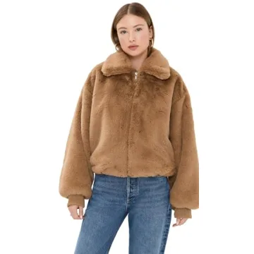 Good American Women's Faux Fur Collared Coat - Stylish Warm Caramel