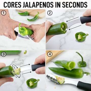 Zulay Kitchen Jalapeno Corer Tool - 430 Stainless Steel Pepper Corer Seed Remover Tool - 2-In-1 Serr...