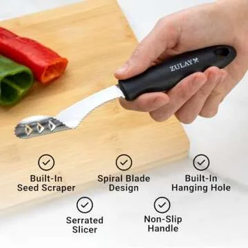 Zulay Kitchen Jalapeno Corer Tool - 430 Stainless Steel Pepper Corer Seed Remover Tool - 2-In-1 Serrated Edge and Seed Remover - Easy Coring and Cleaning for Efficient Cooking and Grilling
