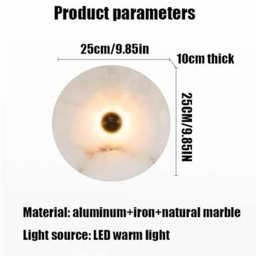 ZHUXMF Natural Marble Wall Sconce Alabaster Wall Light Stone Wall Lamp Round Vanity Light Fixtures f...