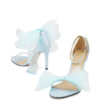 keleimusi Womens Wedding Sandals with Asymmetric Mesh Bows Dress Ankle Strap Stiletto Heels